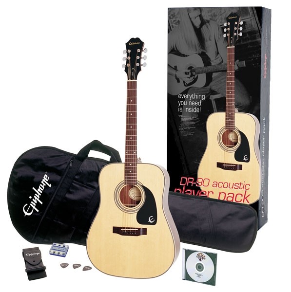 Фото Акустический набор EPIPHONE PLAYERPACK DR-90s (SOLID TOP) ACOUSTIC NAT CH HDWE