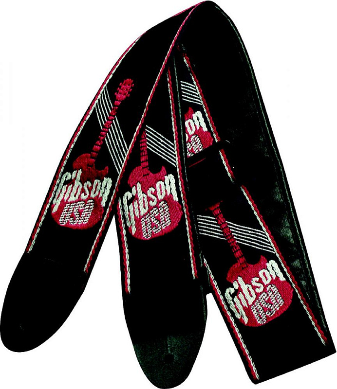 Фото GIBSON 3 WOVEN STRAP W/ GIBSON LOGO-RED ремень для гитары с красным лого, ширина 7,6 см